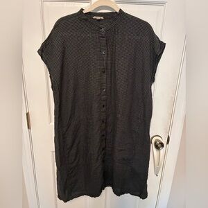 Eileen Fisher organic linen dress in black/gray gingham pattern, size XL.